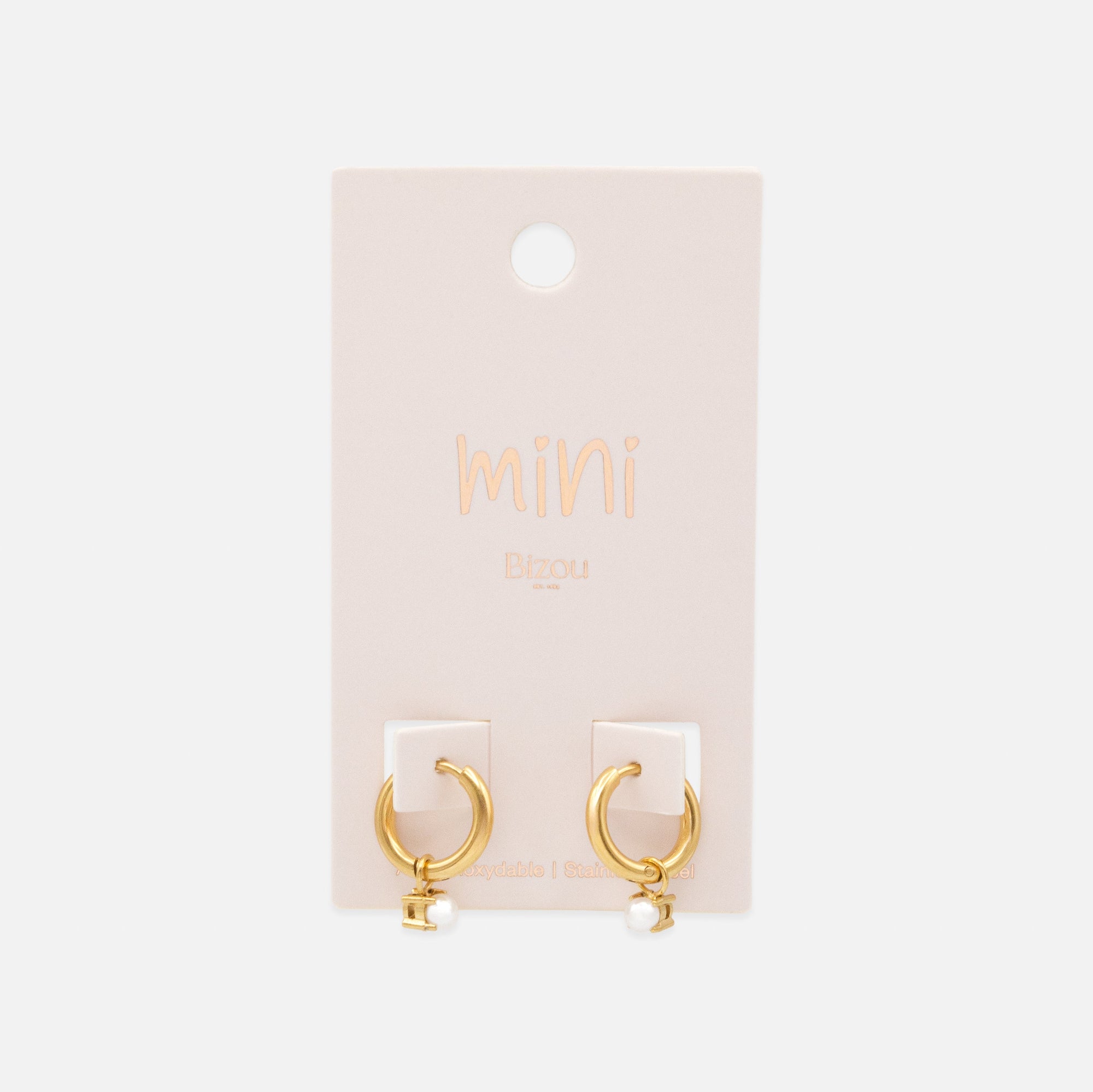 Mini boucles d'oreilles huggies dorées en acier inoxydable & perle