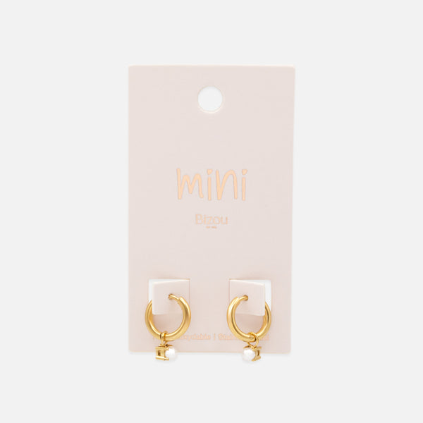 Charger l&#39;image dans la galerie, Mini boucles d&#39;oreilles huggies dorées en acier inoxydable &amp; perle
