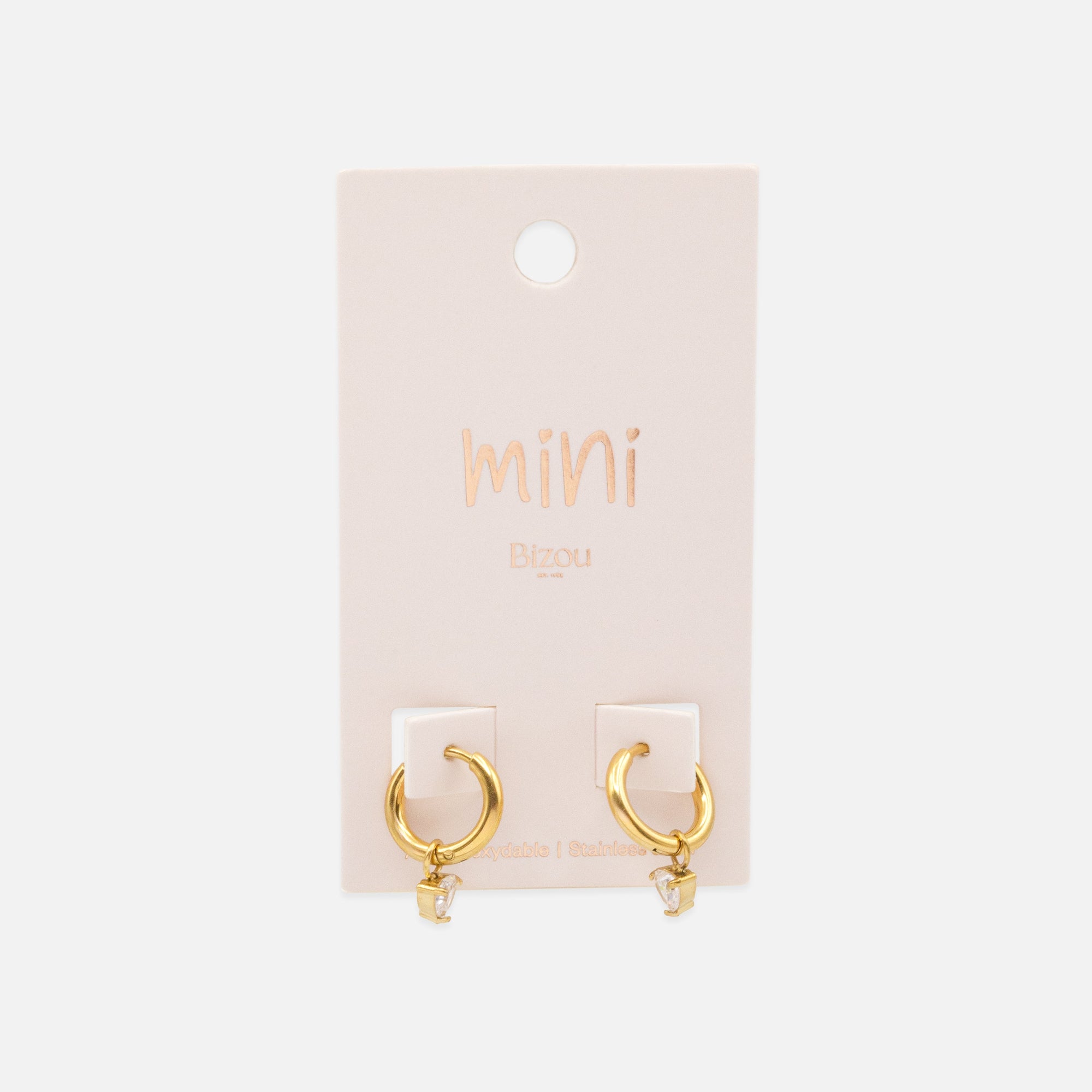 Mini boucles d'oreilles huggies dorées en acier inoxydable & zircon cubique en cœur