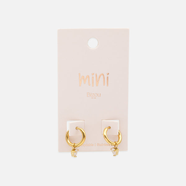 Charger l&#39;image dans la galerie, Mini boucles d&#39;oreilles huggies dorées en acier inoxydable &amp; zircon cubique en cœur
