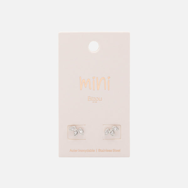 Charger l&#39;image dans la galerie, Mini boucles d&#39;oreilles feuilles argentées en acier inoxydable &amp; zircons cubiques
