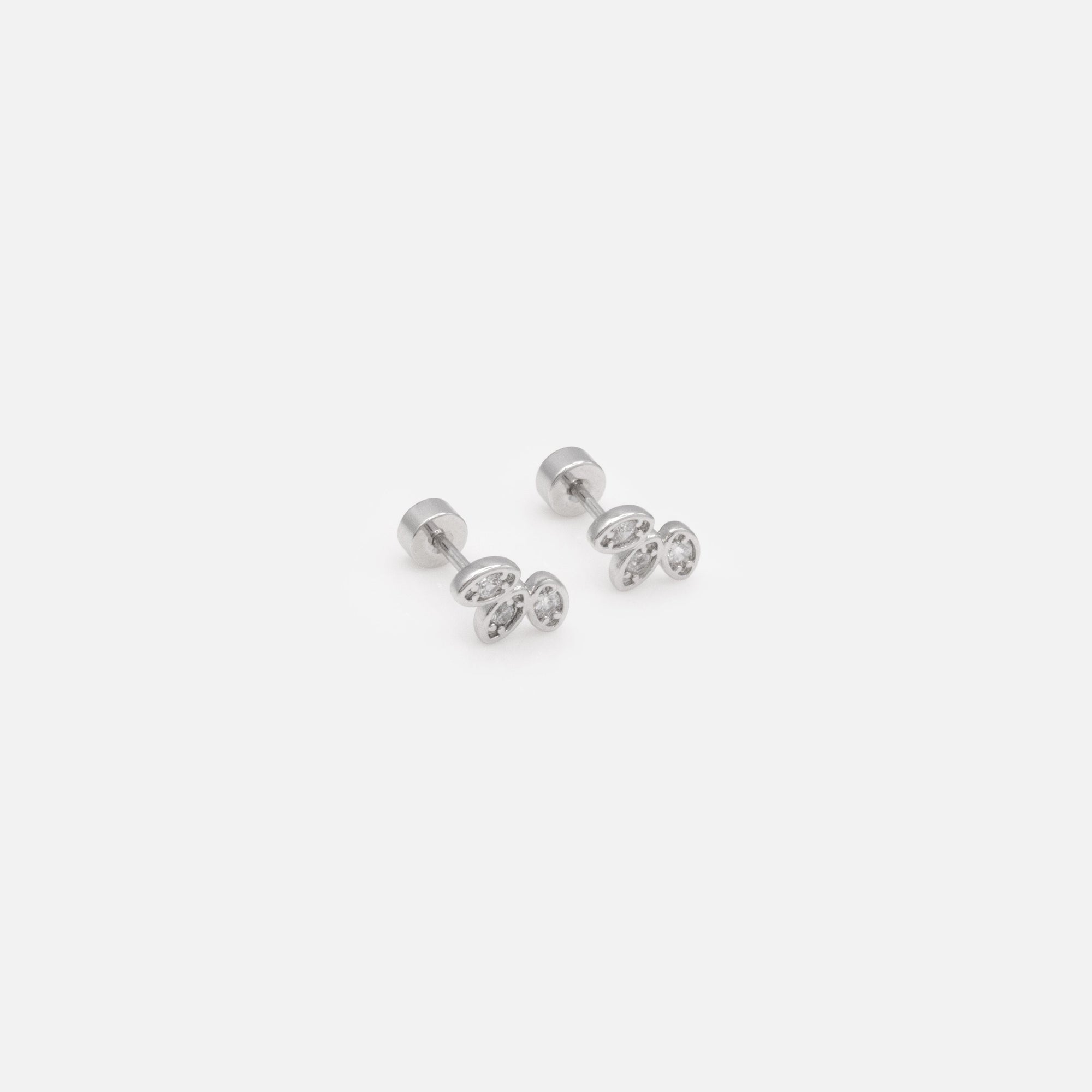 Mini boucles d'oreilles feuilles argentées en acier inoxydable & zircons cubiques