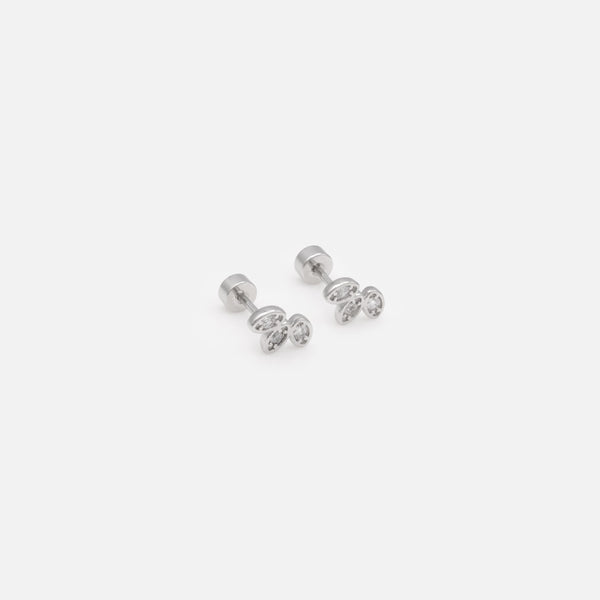 Charger l&#39;image dans la galerie, Mini boucles d&#39;oreilles feuilles argentées en acier inoxydable &amp; zircons cubiques
