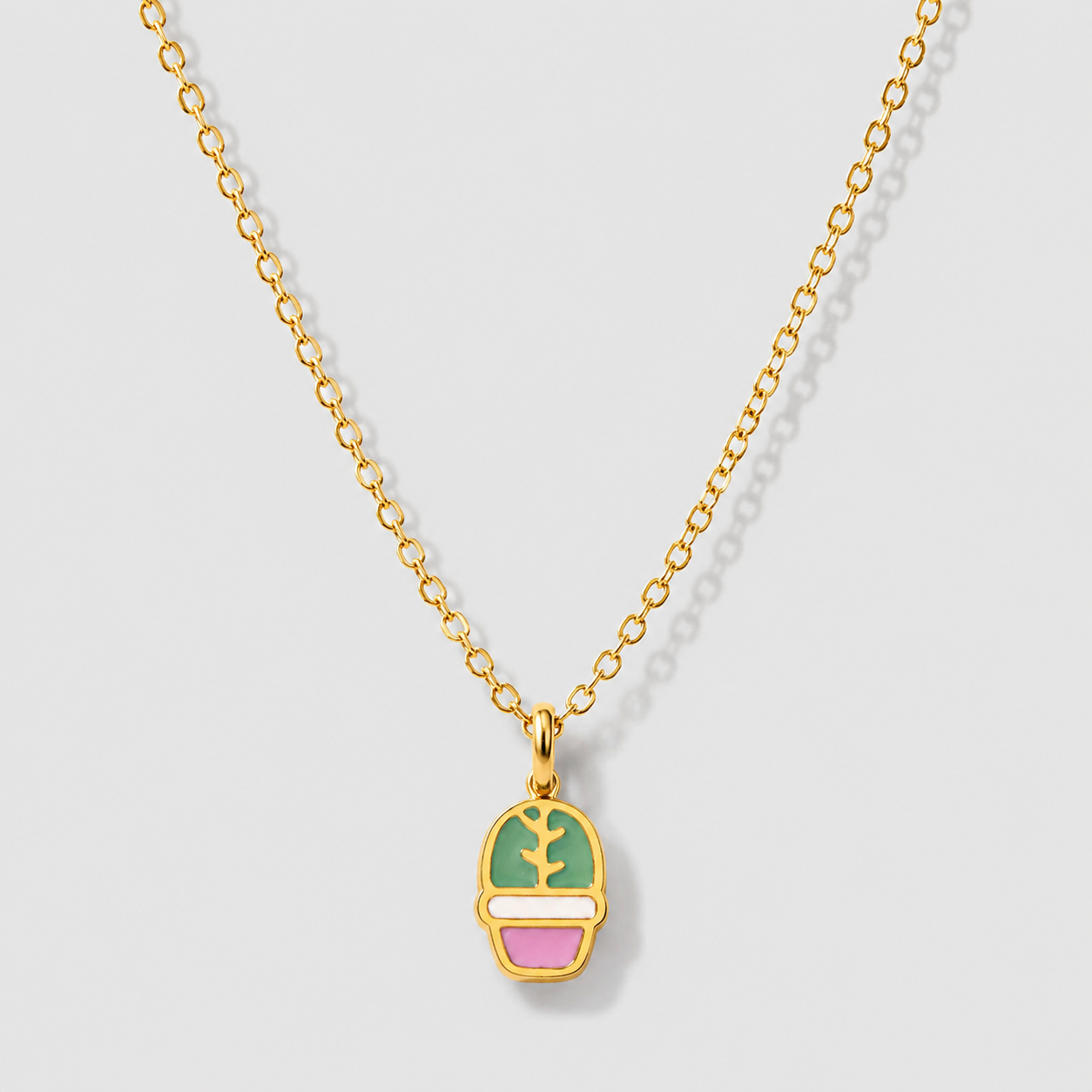 Mini collier doré à pendentif cactus en acier inoxydable