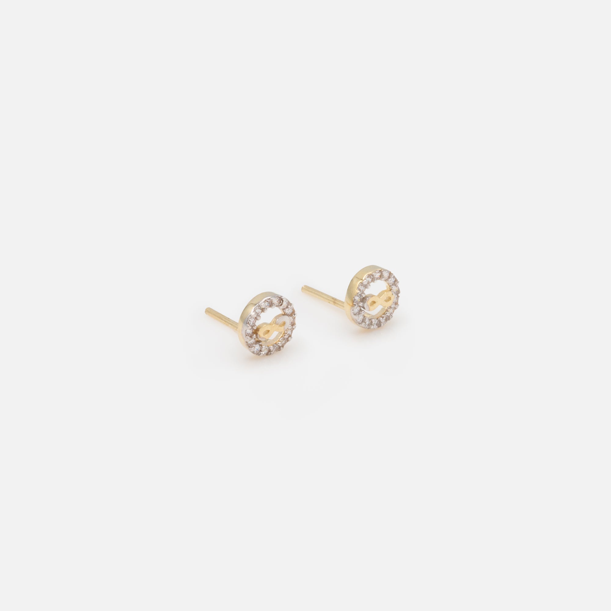 7mm Fixed Earrings with Gold Infinity Sign and Cubic Zirconia Circle in 10k Gold