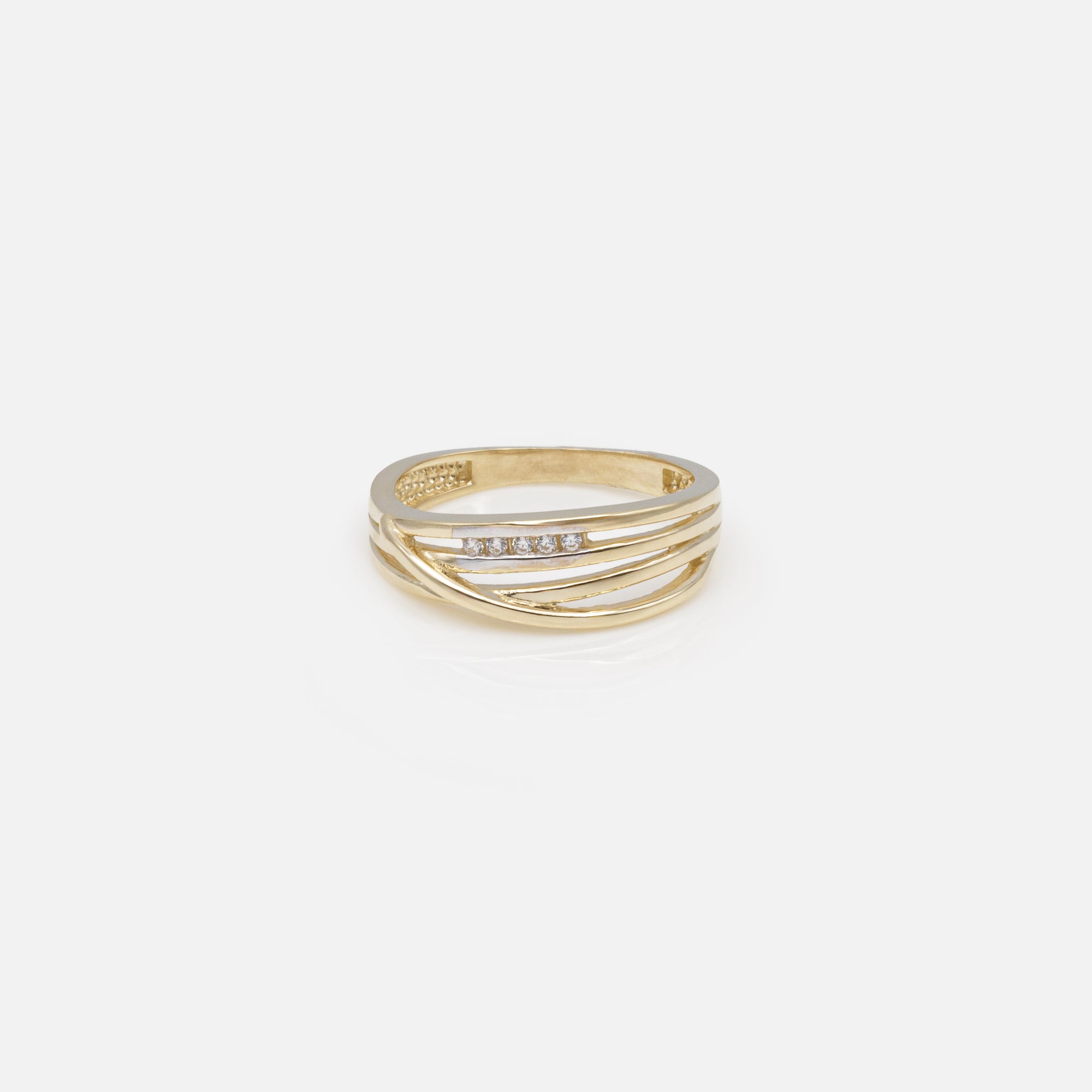 Multi row ring with small zircons in 10 carat gold