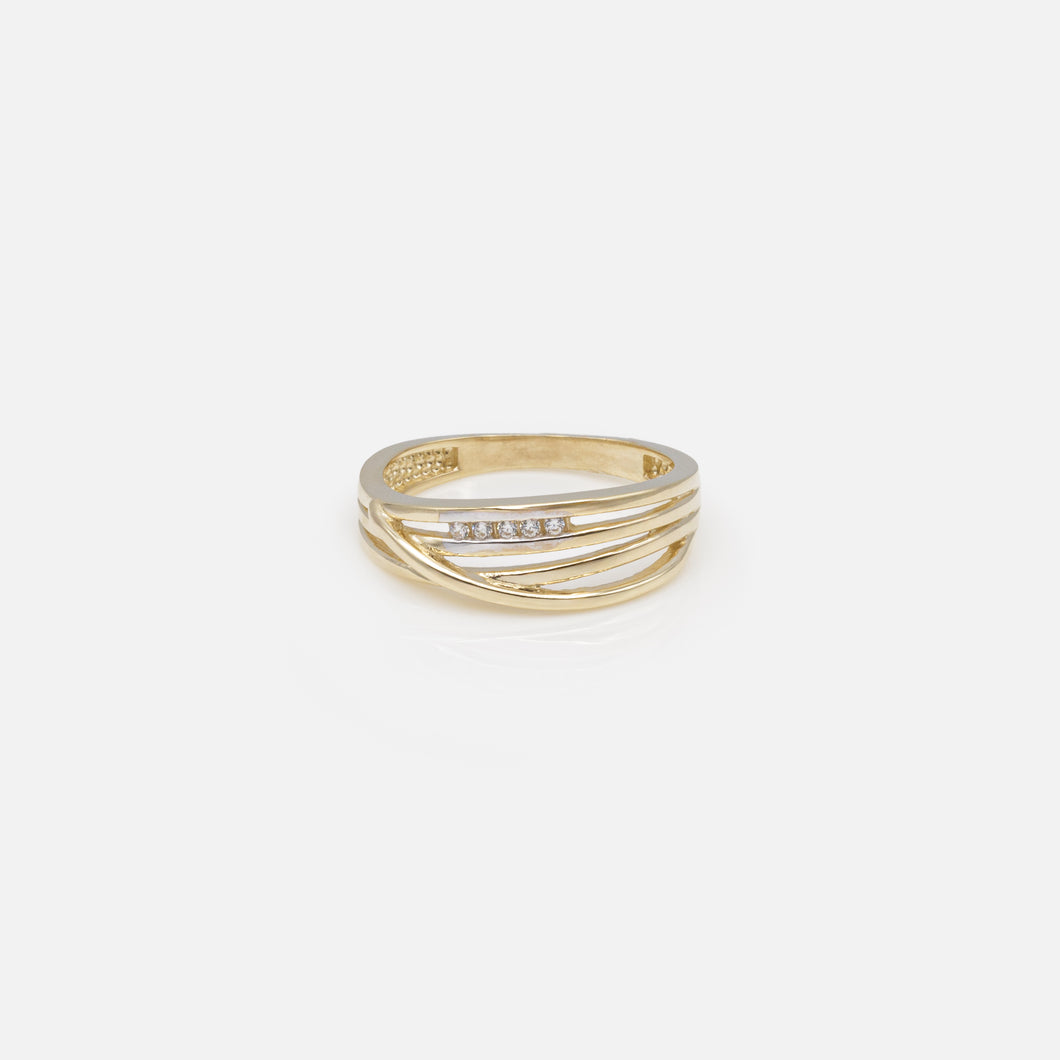 Multi row ring with small zircons in 10 carat gold