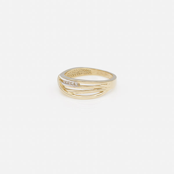 Load image into Gallery viewer, Multi row ring with small zircons in 10 carat gold
