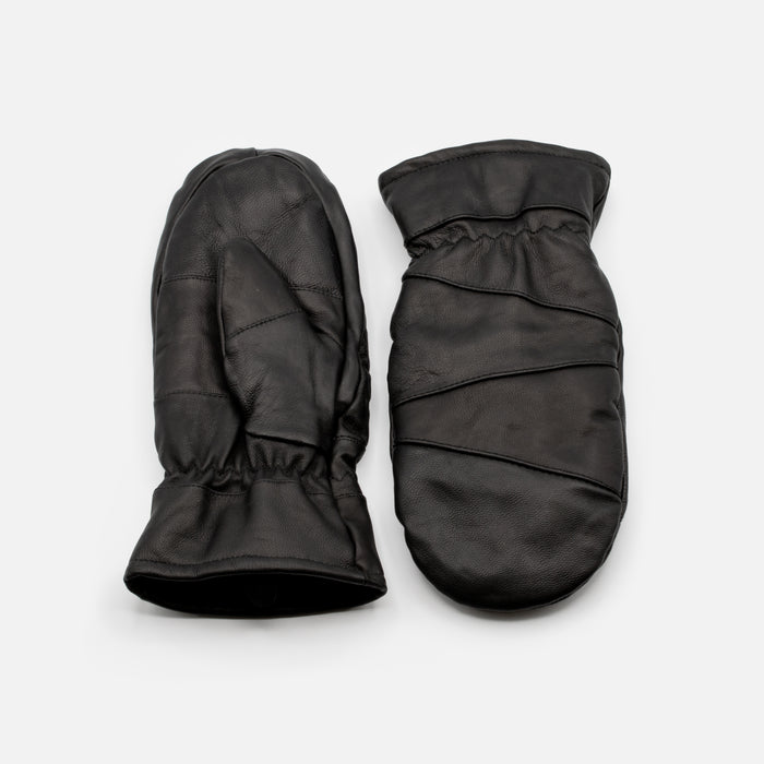 Mitaines noires matelassées en cuir