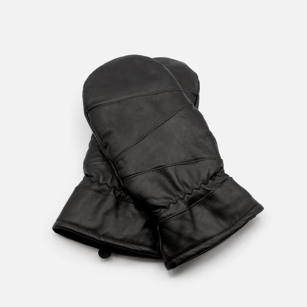 Load image into Gallery viewer, Black quilted leather mittens
