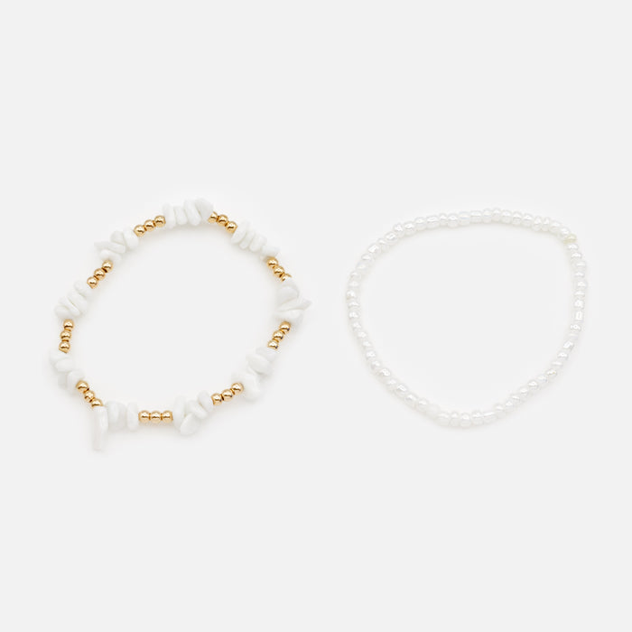 Duo de chaînes de cheville extensibles pierres blanches et billes dorées