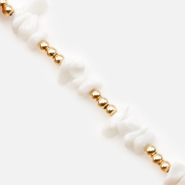 Load image into Gallery viewer, Duo of extendable anklets with white stones and gold beads
