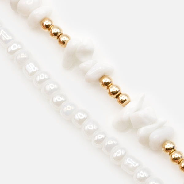 Load image into Gallery viewer, Duo of extendable anklets with white stones and gold beads
