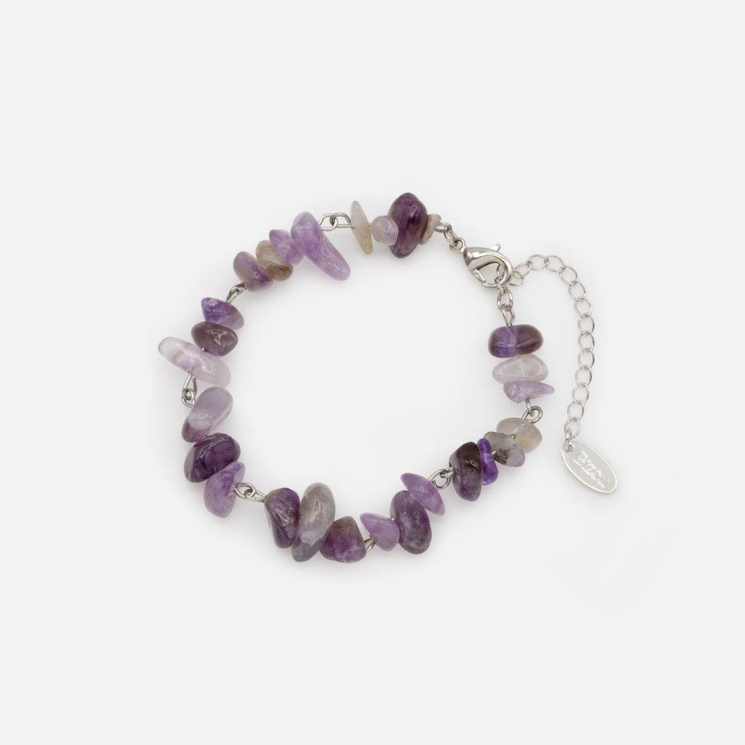 Silver bracelet with purple stones