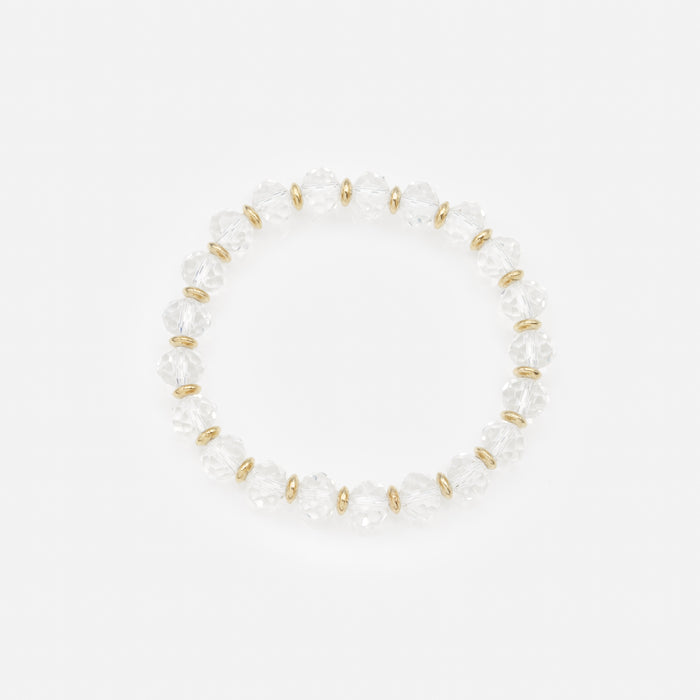 Trio de bracelets extensibles et à corde avec pierres blanches et coquillages dorés
