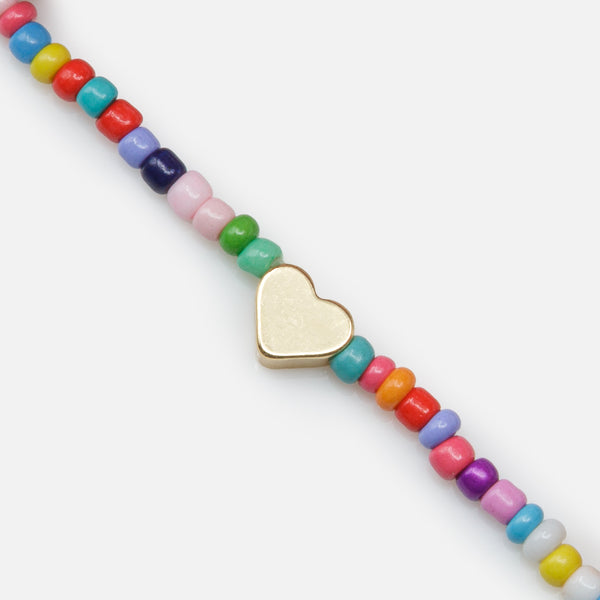 Load image into Gallery viewer, Trio of multicolored elastic bracelets with small golden hearts
