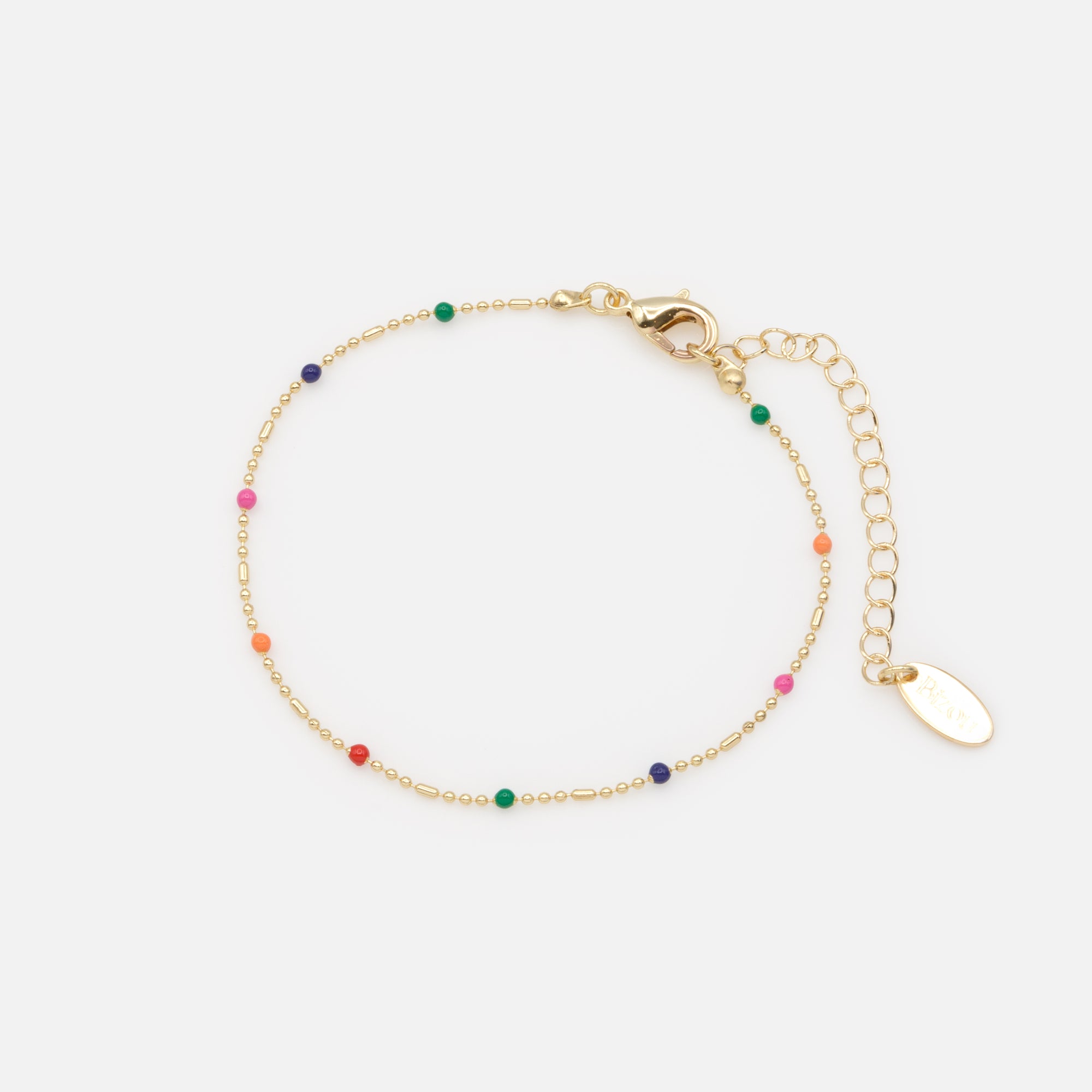 Delicate golden bracelet with colored beads