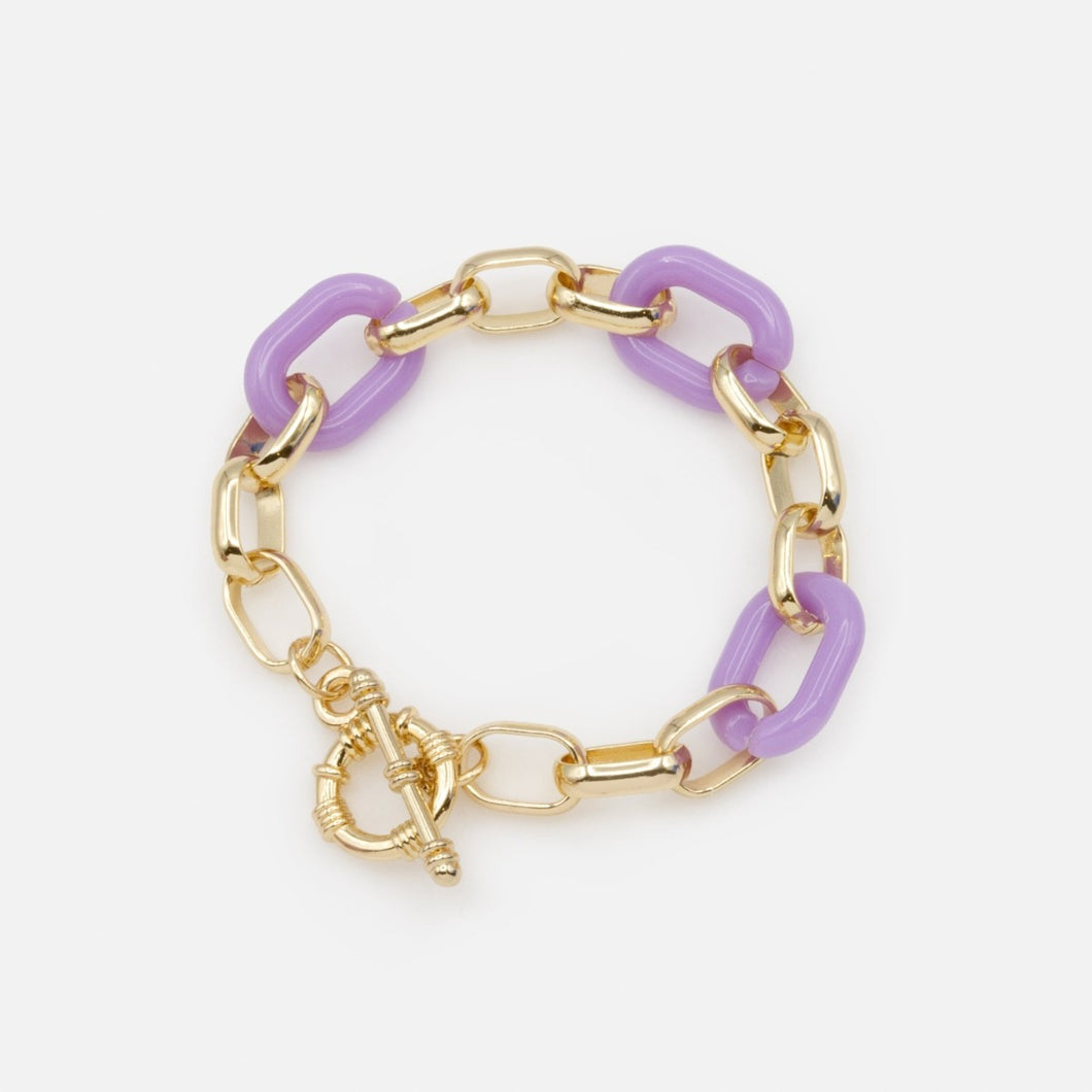 Large gold and lilac mesh bracelet