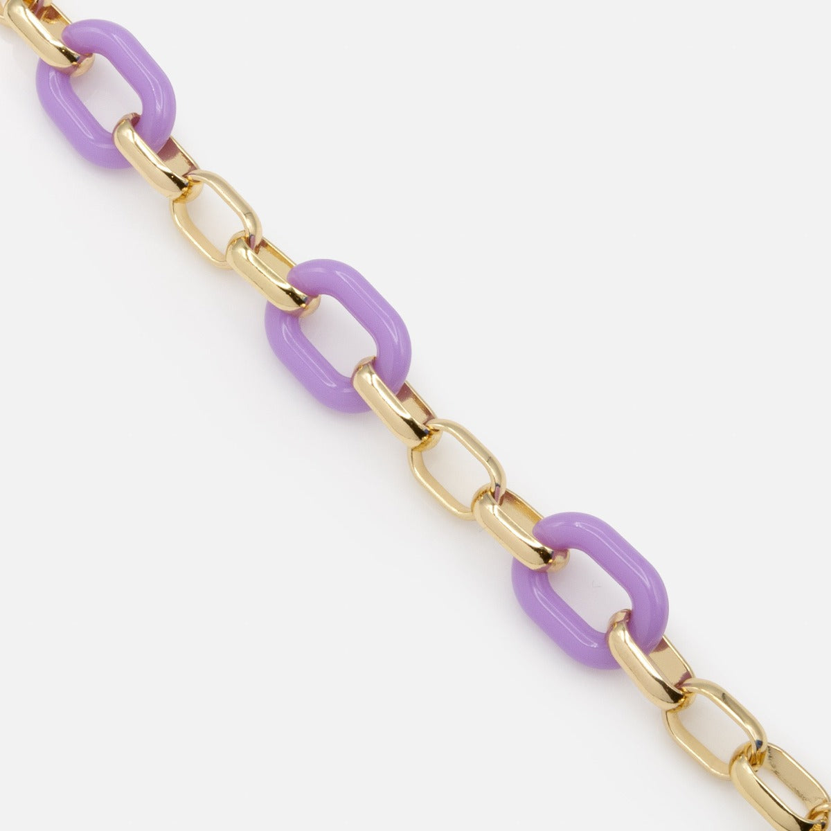 Bracelet à larges mailles dorées et lilas