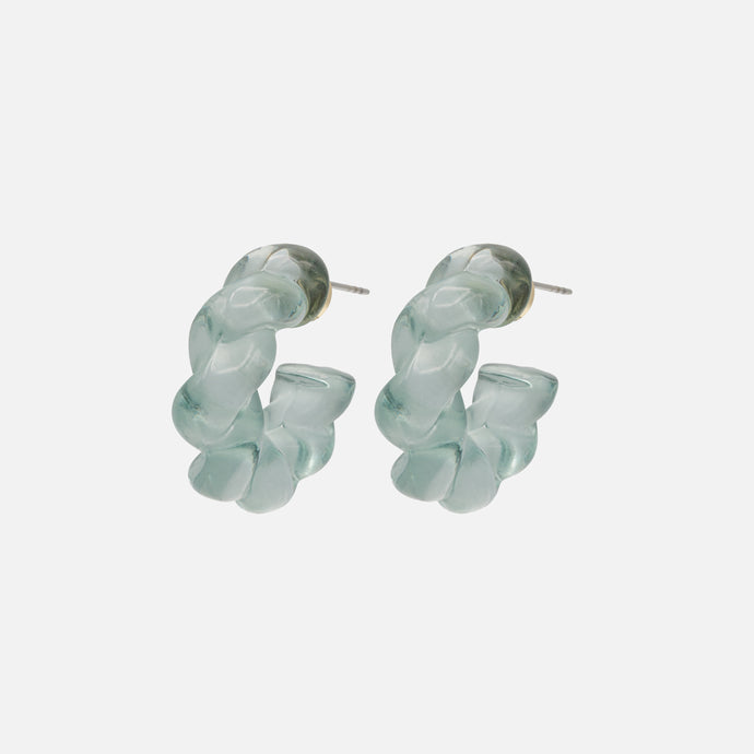 Translucent blue-green twisted hoop earrings