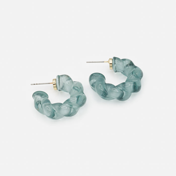 Boucles d'oreilles anneaux torsadés bleu-vert translucides
