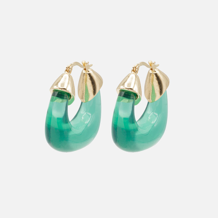 Boucles d'oreilles larges anneaux verts translucides à fermoir doré