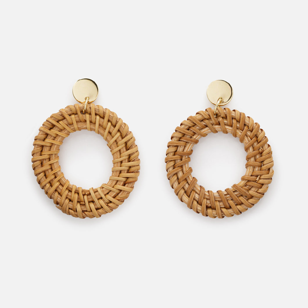 Woven wicker hoop earrings