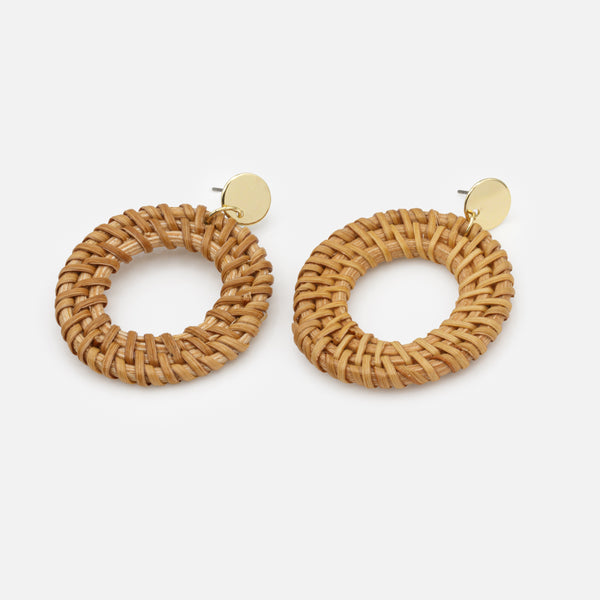 Load image into Gallery viewer, Woven wicker hoop earrings
