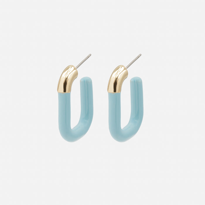 Boucles d'oreilles anneaux dorés et bleu pâle