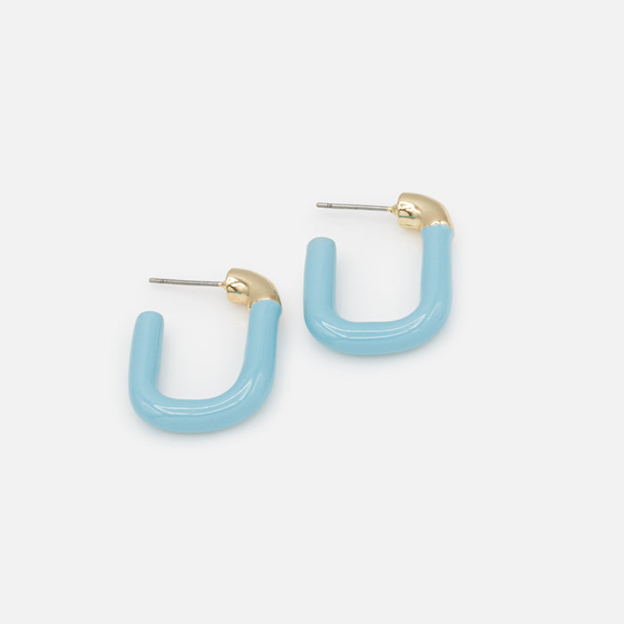 Boucles d'oreilles anneaux dorés et bleu pâle