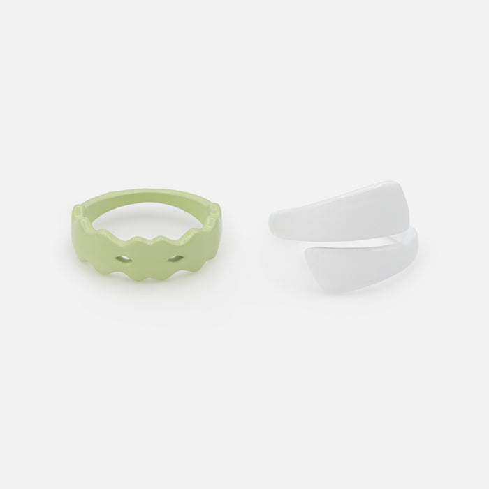 Duo de bagues blanche et vert pâle