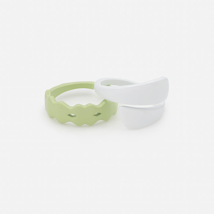 Duo de bagues blanche et vert pâle