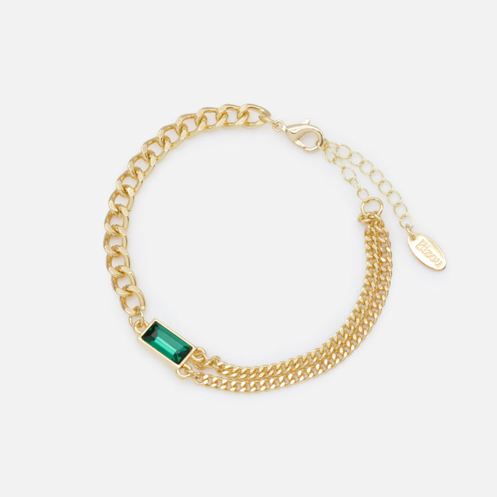 Bracelet doré pierre émeraude et maille gourmette deux façons