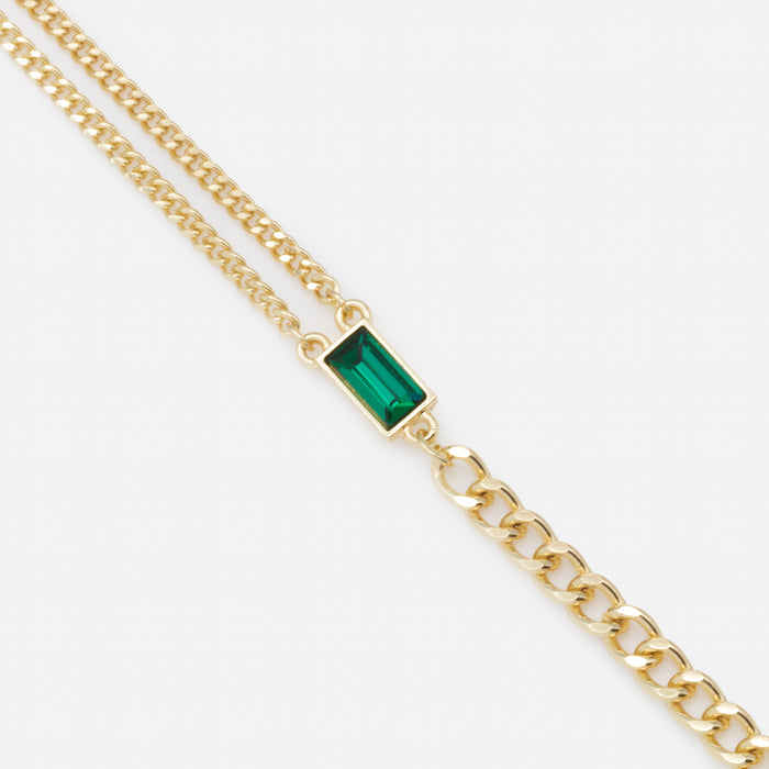 Bracelet doré pierre émeraude et maille gourmette deux façons