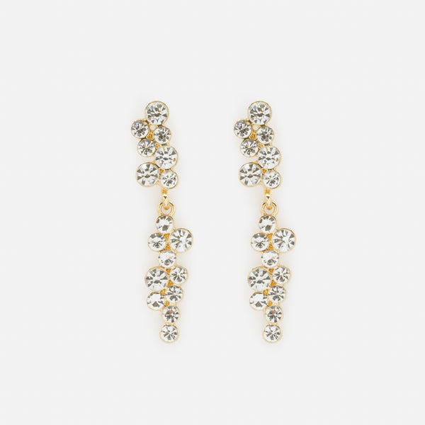 Charger l&#39;image dans la galerie, Boucles d&#39;oreilles dorées longues avec grappes de zircons cubiques
