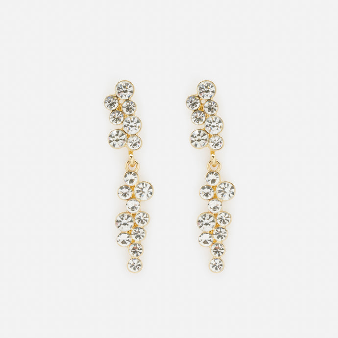 Boucles d'oreilles dorées longues avec grappes de zircons cubiques