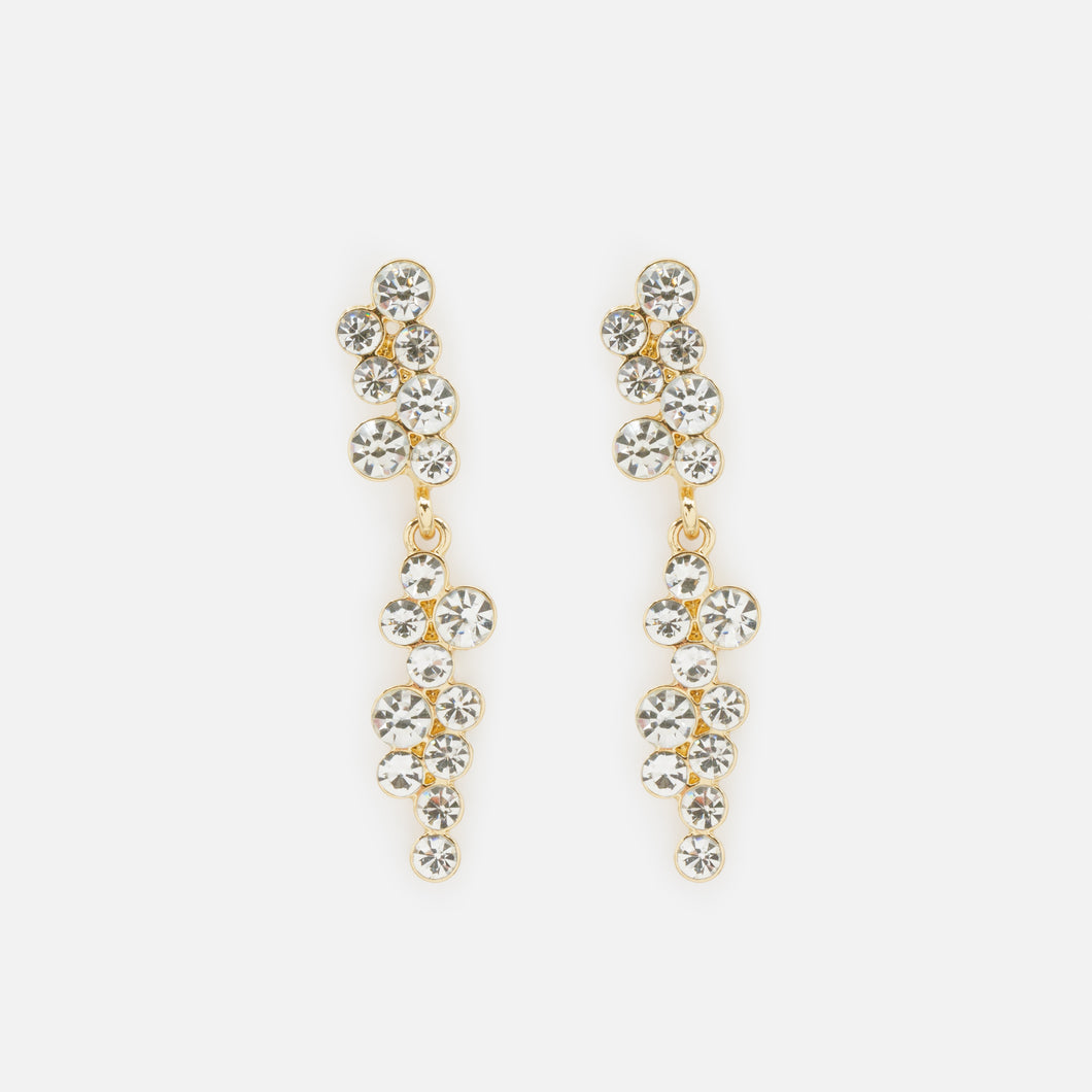 Boucles d'oreilles dorées longues avec grappes de zircons cubiques