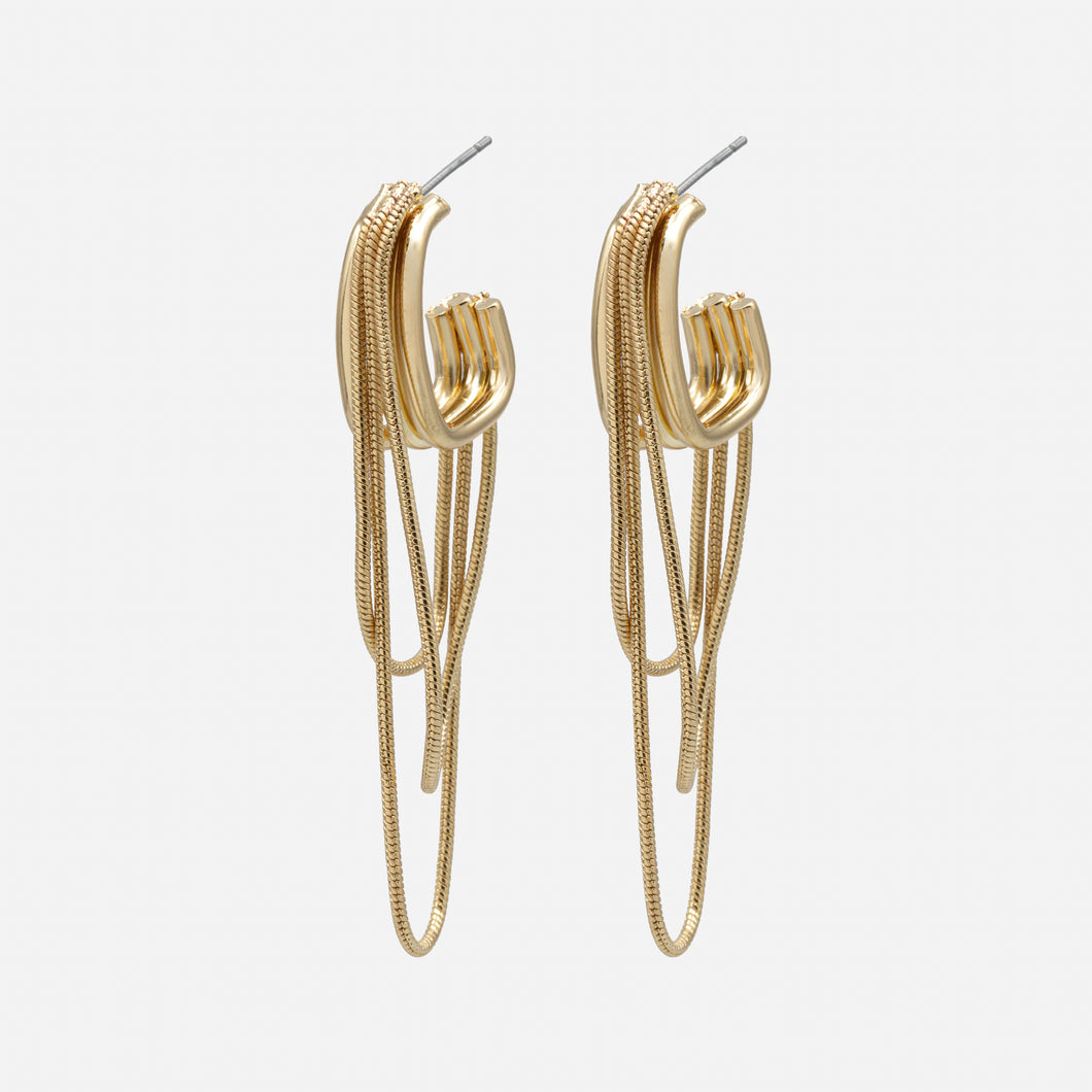 Boucles d'oreilles dorées avec chaînes pendantes