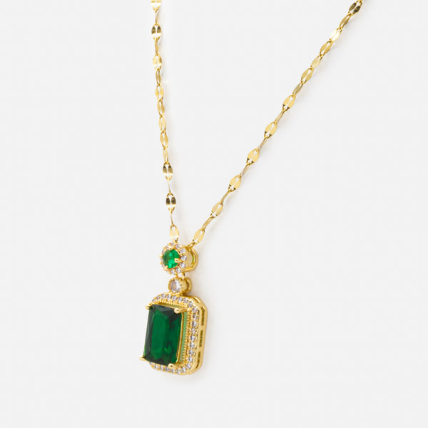 Charger l&#39;image dans la galerie, Collier doré à maille diamant avec pierres émeraude et zircons cubiques
