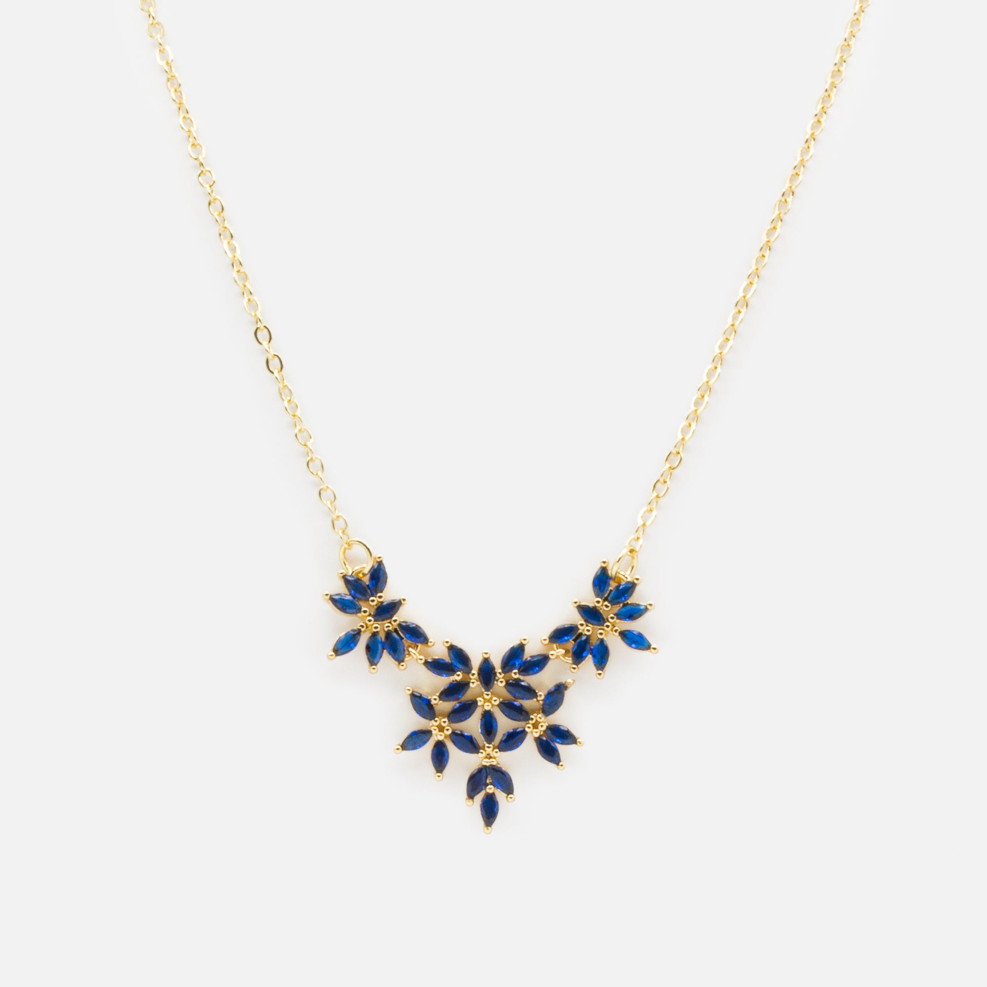 Collier doré petites fleurs marine