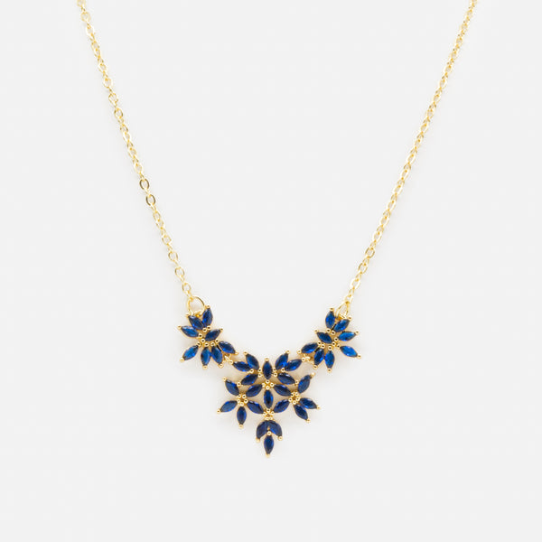 Charger l&#39;image dans la galerie, Collier doré petites fleurs marine
