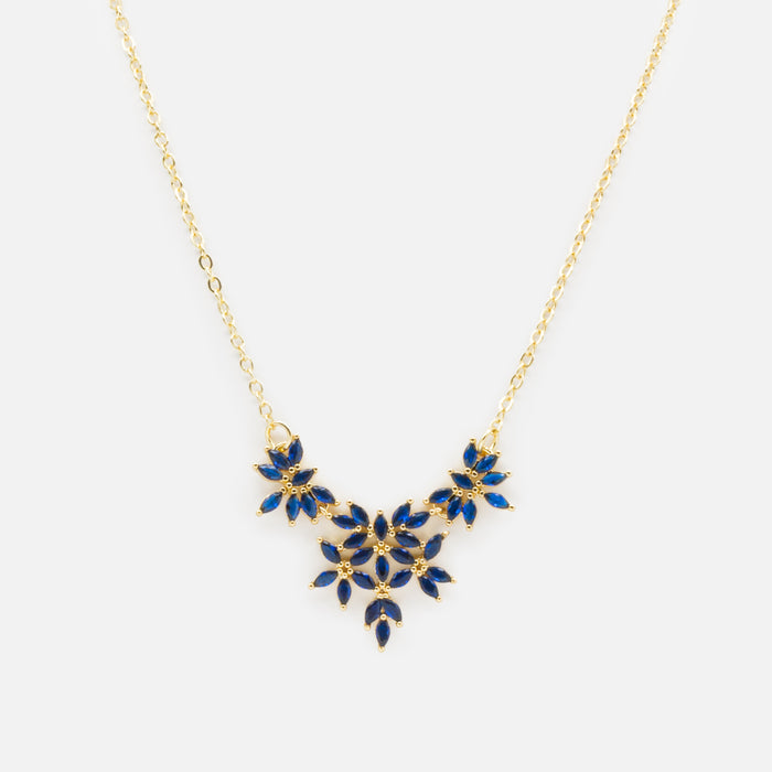 Collier doré petites fleurs marine