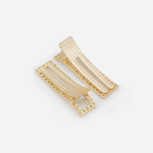 Load image into Gallery viewer, Set of two rectangular clips with gold mesh
