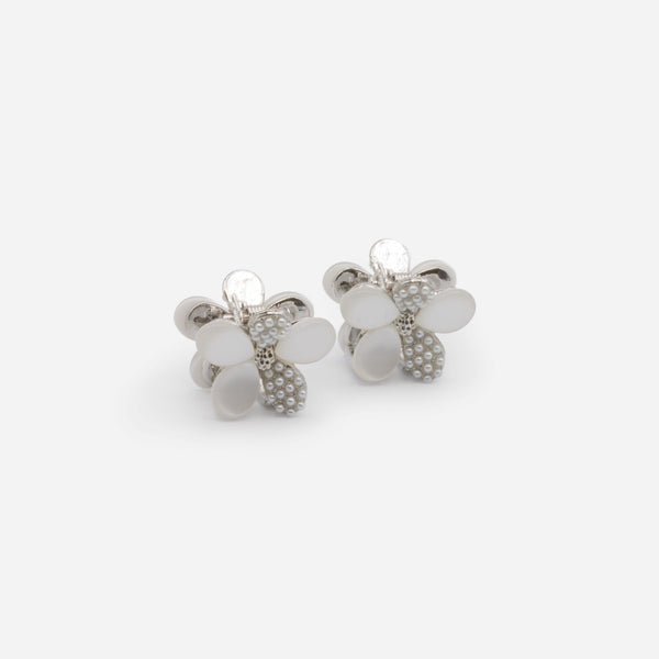 Load image into Gallery viewer, Set of two small white and silver flower clips
