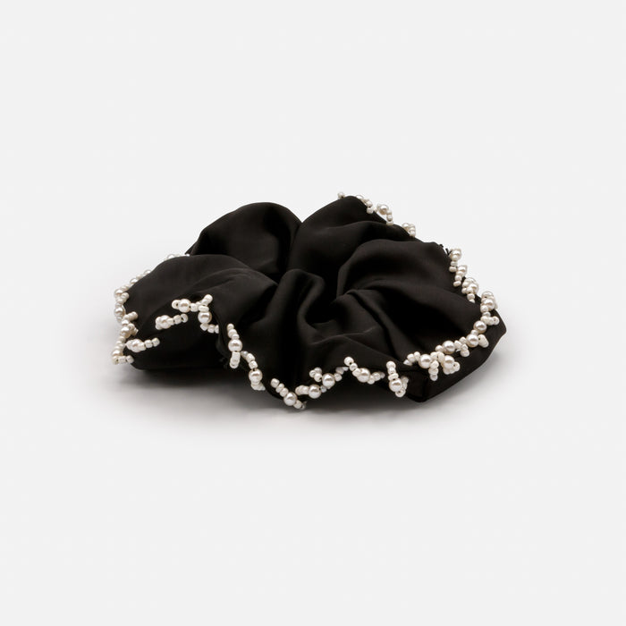 Chouchou noir avec bordure de billes blanches