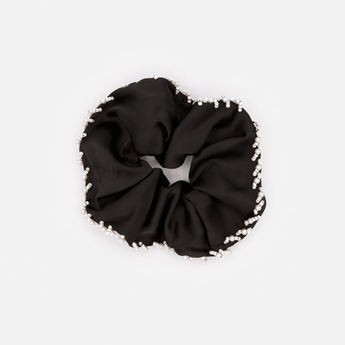 Chouchou noir avec bordure de billes blanches