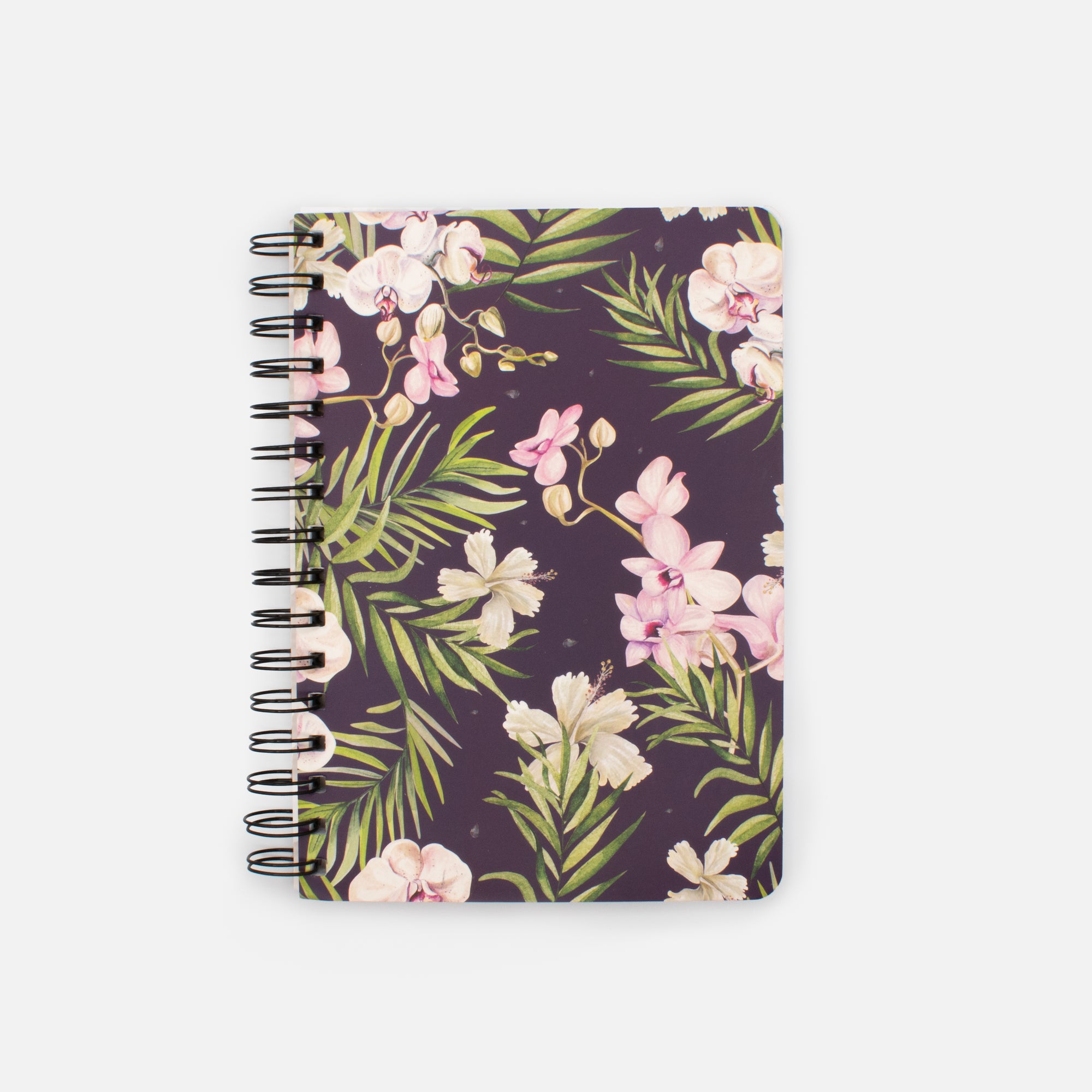 Cahier de notes mauve avec fleurs