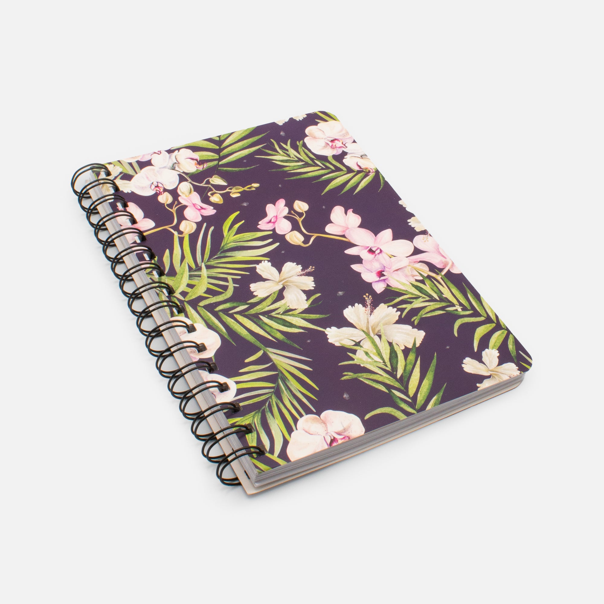 Cahier de notes mauve avec fleurs