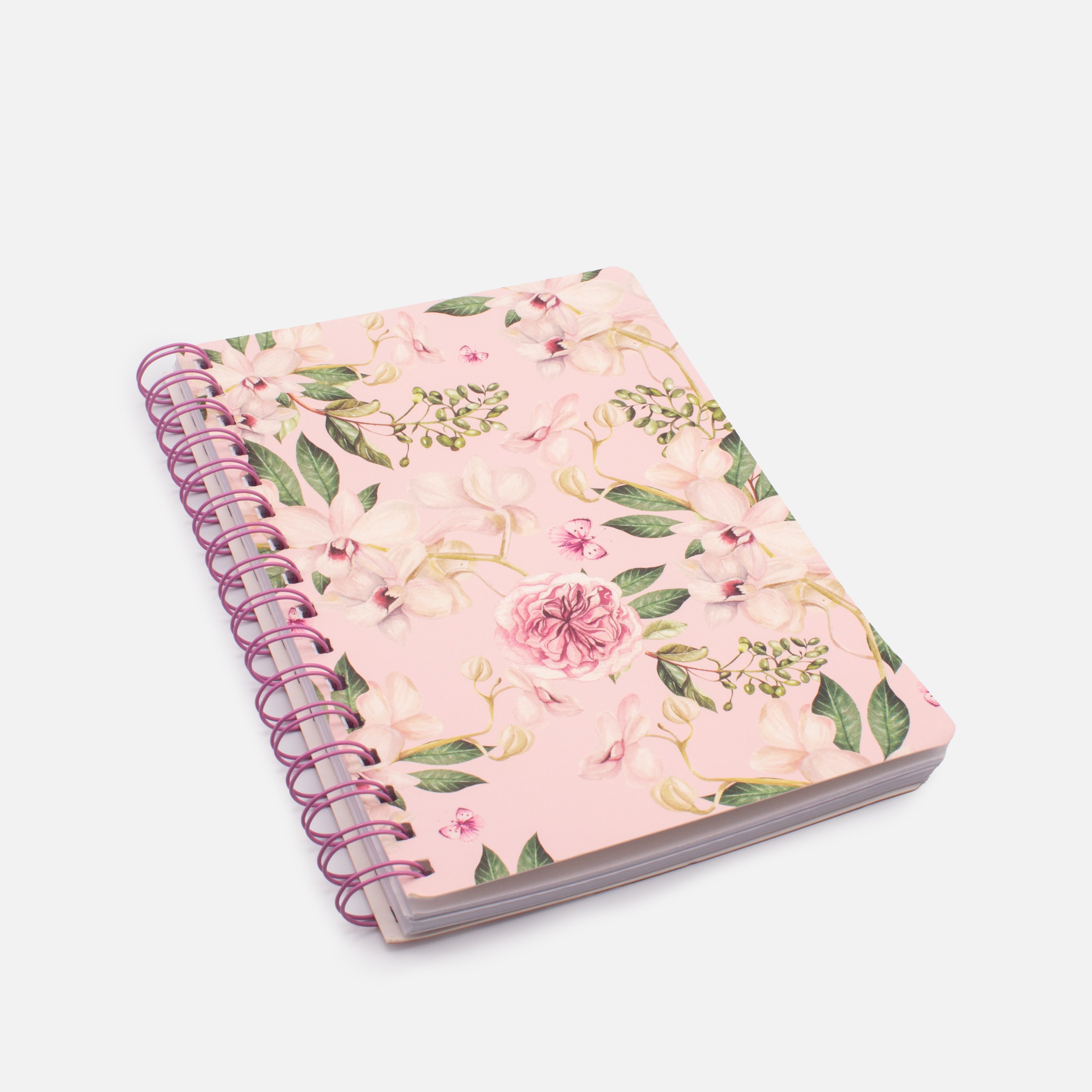 Petit carnet de notes rose avec fleurs