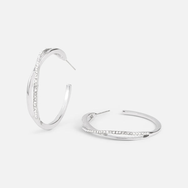 Load image into Gallery viewer, Silver hoop earrings with cubic zirconia
